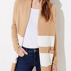 LOFT Striped color block Sweater Tan/Cream NEW